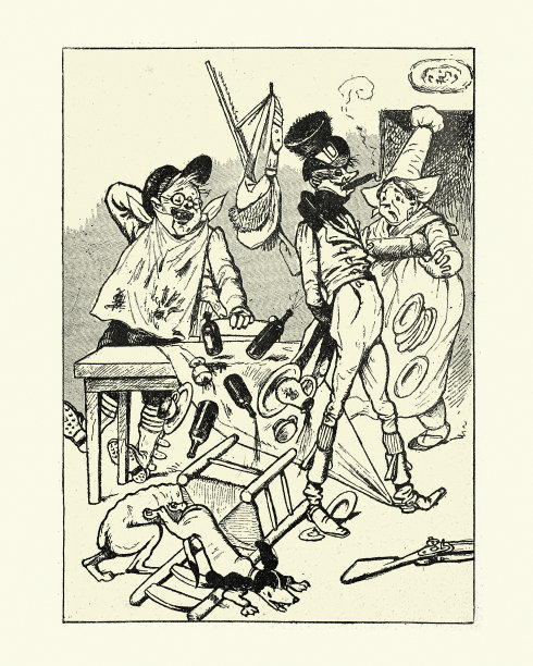 两个男人在午餐时喝了太多的酒，还有卡通漫画图片下载