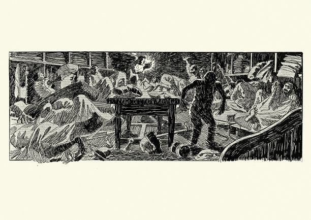 卡通，晚上的兵营，维多利亚时代，法国19世纪图片下载