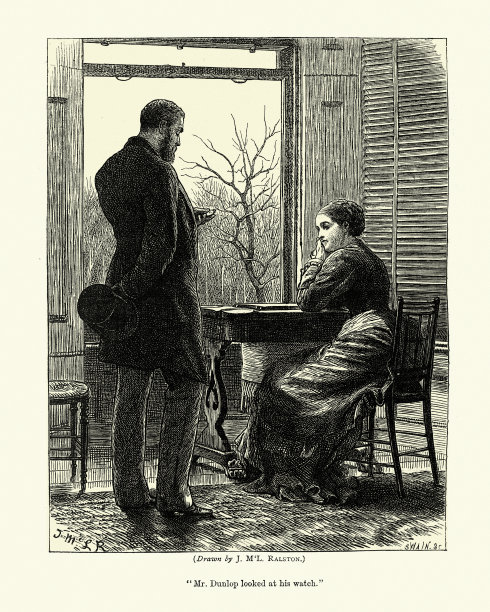 一对维多利亚夫妇在等着，男人在看表图片下载