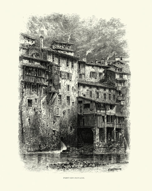 19世纪，法国河边的昂罗亚桥图片下载