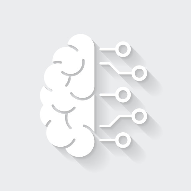 大脑和电路板。图标与空白背景上的长阴影-平面设计图片下载