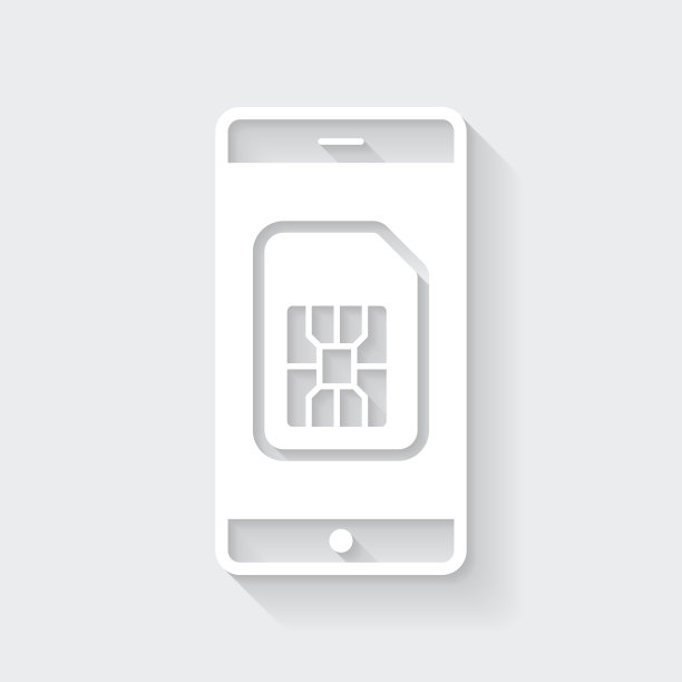 带SIM卡的智能手机。图标与空白背景上的长阴影-平面设计图片下载