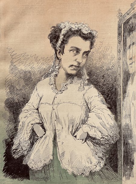 一个女人站在镜子前看着自己扭曲的倒影图片下载