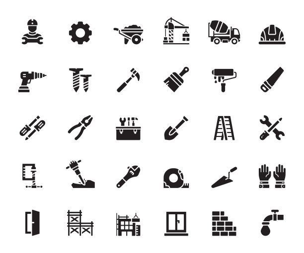 简单的一组建设相关的矢量图标。符号集合。图片下载