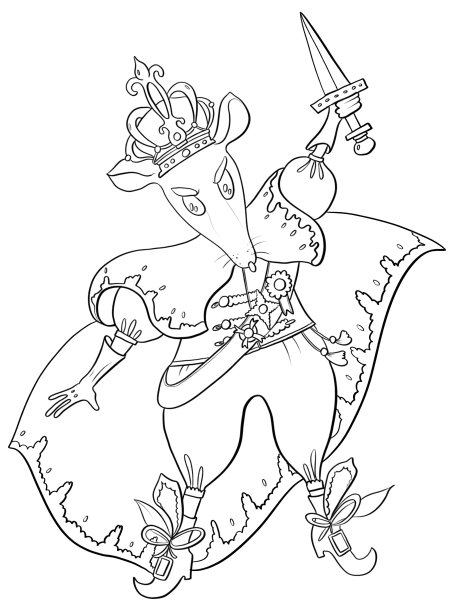 轮廓线插图卡通风格新年童话胡桃夹子人物鼠王在历史服装印刷贴纸设计元素着色书图片下载