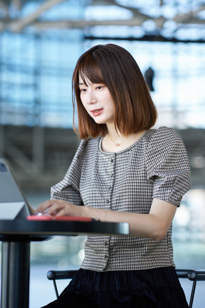 和PC一起工作的年轻女性图片下载