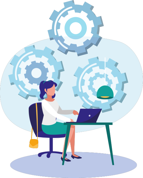 数字笔记本电脑齿轮和女性设计图片下载