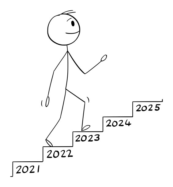 从2023年到2024年走楼梯的人，矢量卡通简笔画插图图片下载
