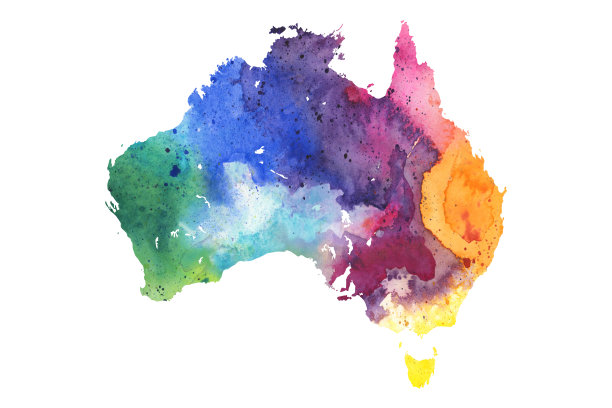 澳大利亚地图与水彩纹理图片下载