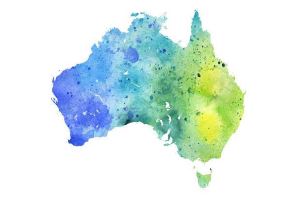 澳大利亚地图与水彩纹理图片下载