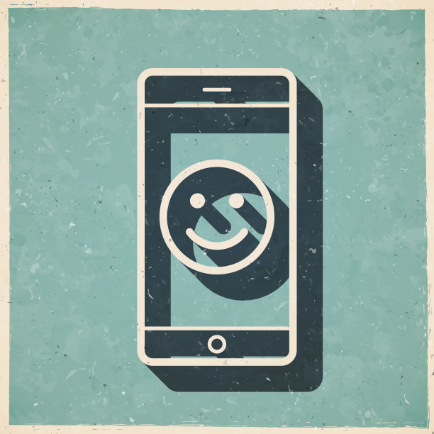 有快乐表情的智能手机。图标复古复古风格-旧纹理纸图片下载