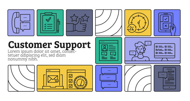 客户支持线图标集和横幅设计…协助，It支持，信息，服务，手机，反馈图片下载