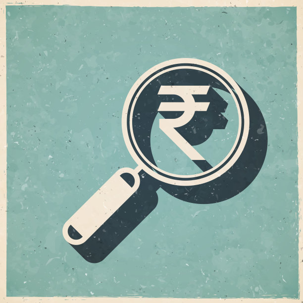 带有印度卢比标志的放大镜。图标复古复古风格-旧纹理纸图片下载