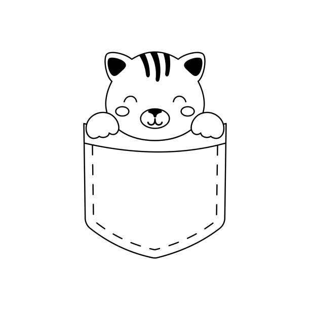 可爱的猫坐在口袋里。动物脸在斯堪的纳维亚风格的儿童t恤，穿，托儿所装饰，贺卡，邀请，海报，房子内部。向量股票插图图片下载