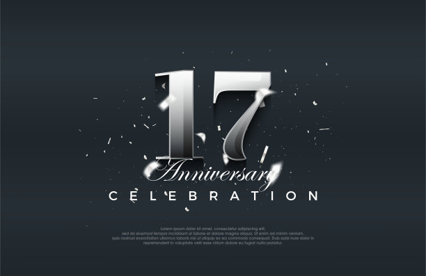 银金属光泽17周年庆典矢量设计。图片下载