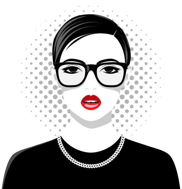 漂亮的年轻女子，门牙之间有缝隙，戴着眼镜，脖子上戴着项链图片下载