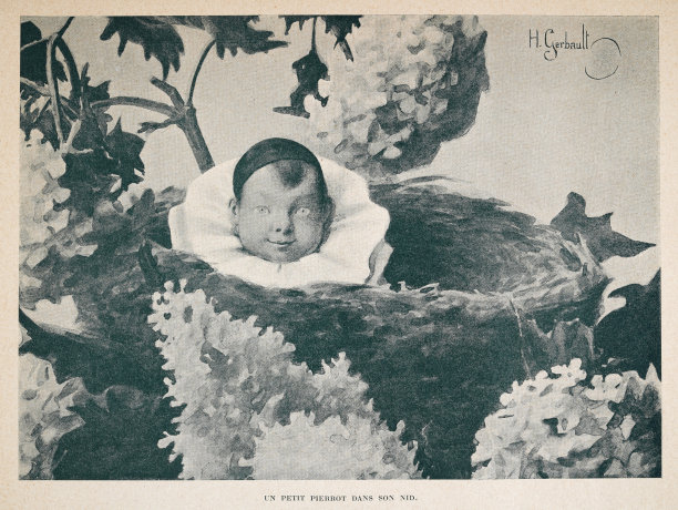 鸟巢里的婴儿，小皮埃罗的儿子nid，法国19世纪90年代图片下载