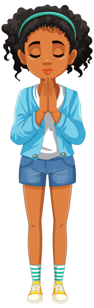 卷发女人闭着眼睛祈祷图片下载