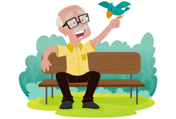 老绅士坐在公园的木凳上图片下载