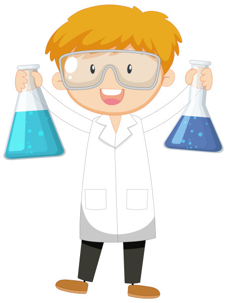 可爱的男科学家卡通人物穿着长袍和护目镜图片下载