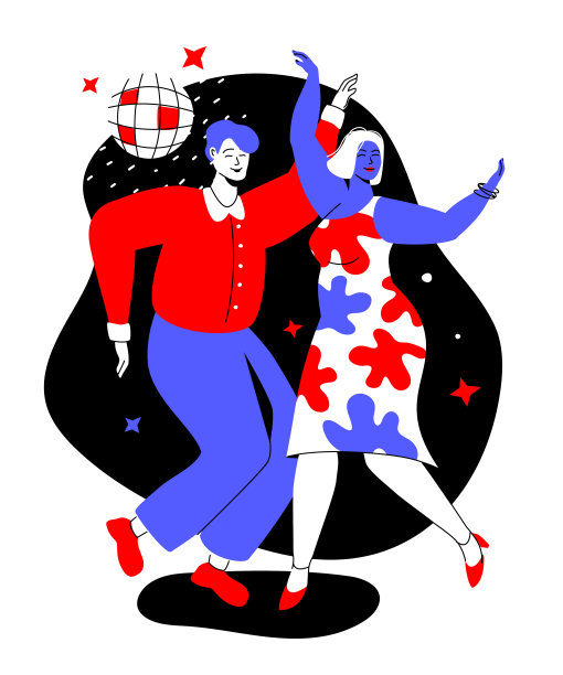 舞池——色彩缤纷的平面设计风格插画图片下载