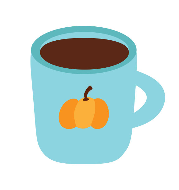 秋天的热饮。咖啡或茶，杯子上放南瓜。平面矢量插图。图片下载