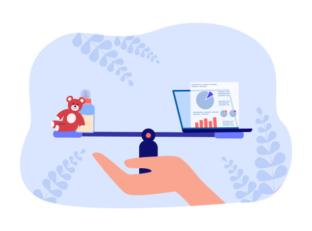 手持天平与儿童保育用品和财务图表图片下载