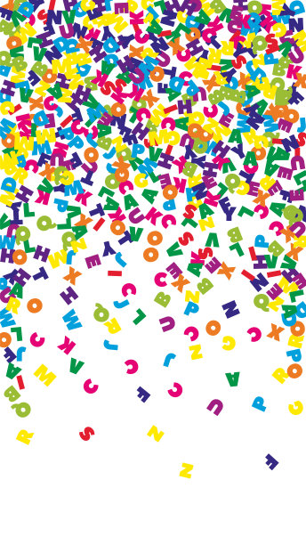 英语中的落字母。拉丁字母的彩色飞行词。外语学习理念。充满活力的白底返校横幅。图片下载