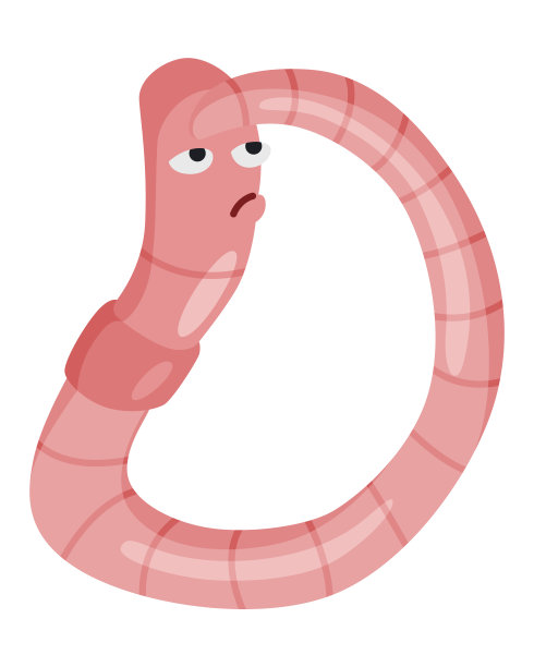 有趣的蠕虫。粉红色的爬行者沉思。蚯蚓卡通人物，野生动物自然。儿童昆虫插画图片下载