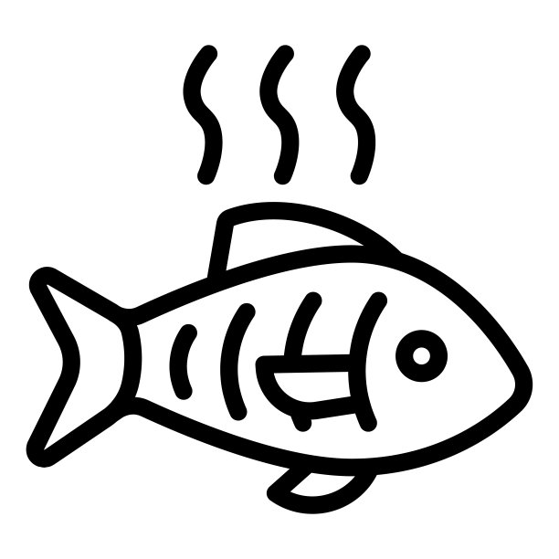 热鱼线图标。烤鱼矢量插图孤立的白色。炒海鲜的轮廓风格设计和应用程序。图片下载