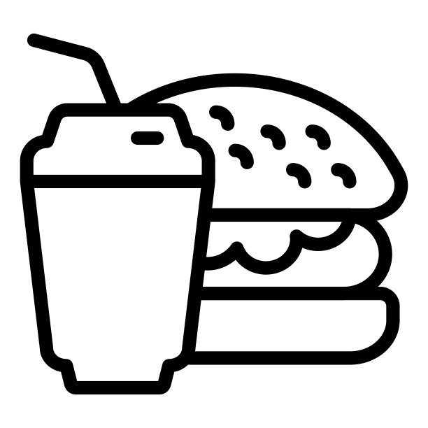 汉堡和苏打水的图标。快餐矢量插图隔离在白色。汉堡和饮料的轮廓设计风格和应用程序。图片下载