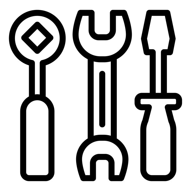 螺丝刀、扳手和扳手线条图标。工具矢量插图隔离在白色。汽车维修大纲风格设计和应用程序。图片下载