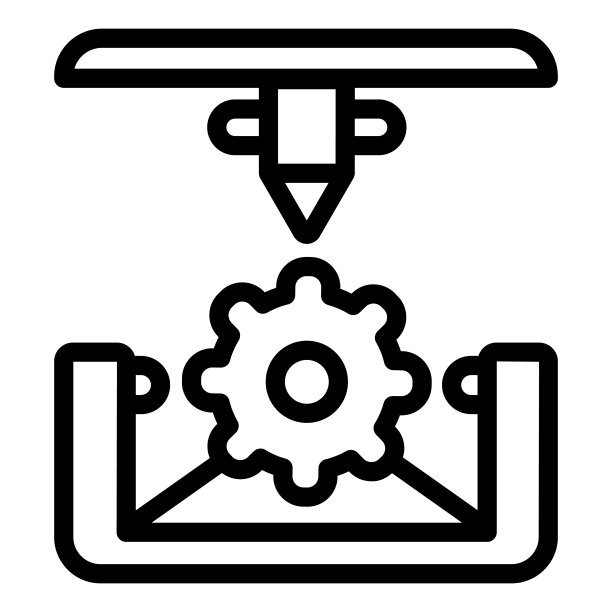 齿轮3d打印线图标。3d打印力学矢量插图隔离在白色。齿轮3d打印工艺大纲风格设计和应用程序。图片下载
