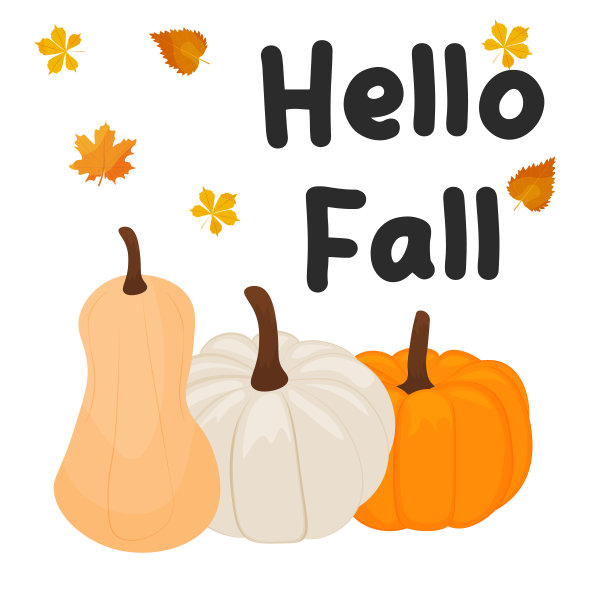成熟的南瓜，秋天的收获，“你好，秋天”这个短语。季节性问候。秋天的心情。向量图片下载