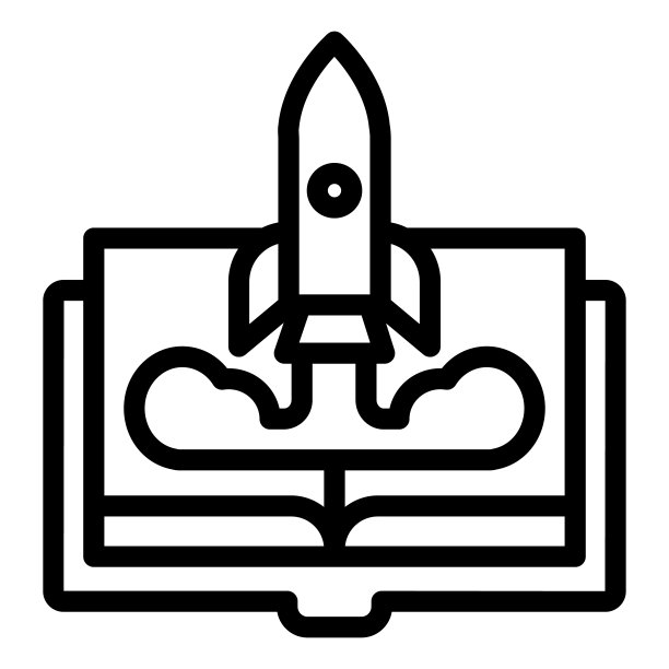 书和火箭线图标。想象概念矢量插图孤立的白色。教育火箭大纲设计的风格和应用程序。图片下载