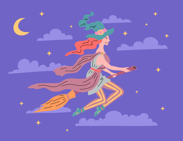 美丽的女巫女孩。向量图片下载