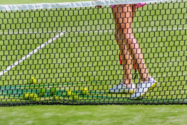 女孩和网球在球场上图片下载