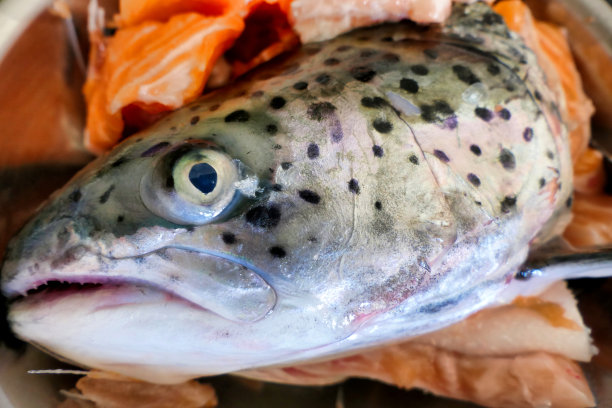 切新鲜鲑鱼的鱼片图片下载