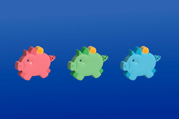 红，绿，蓝储蓄罐。3D渲染，3D插图。图片下载