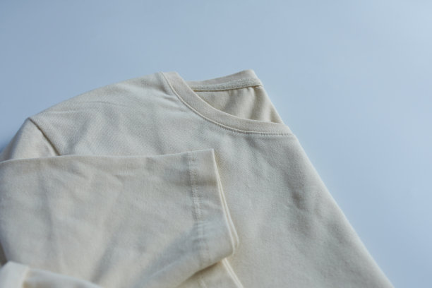 白色背景的米色t恤。图片下载