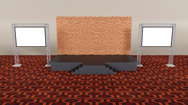 空白背景和2屏幕的活动舞台3d效果图，舞台设计概念图片下载