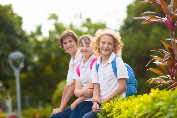 孩子们回到学校。一群孩子。图片下载