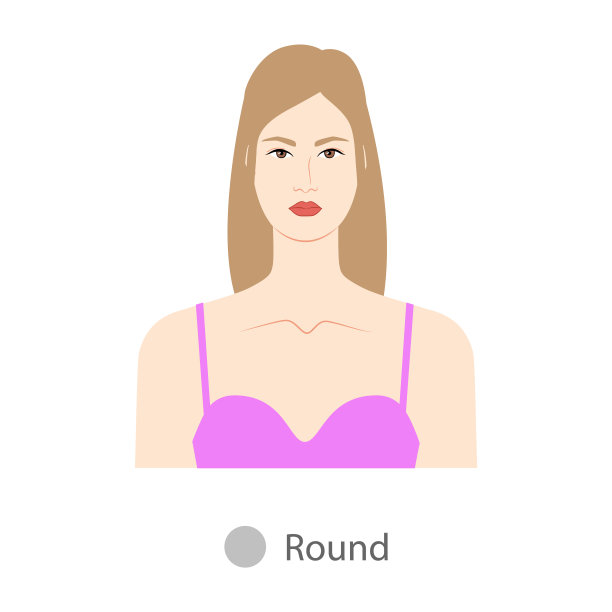 女人脸圆型带文字图。女性矢量插图在卡通风格的洋红连衣裙图片下载