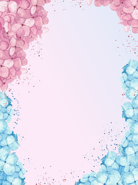 美丽的水彩卡片与绣球花蓝色和粉红色的花。婚礼卡片;保存日期;贺卡。花卉设计的邀请框架图片下载