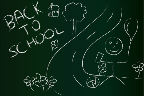 回到学校的概念，风景在黑板上用白色粉笔图片下载