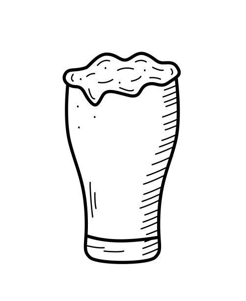 带有泡沫图标的玻璃啤酒。矢量插图的标志为一个酒吧或酒吧。单涂鸦素描孤立的白色。图片下载