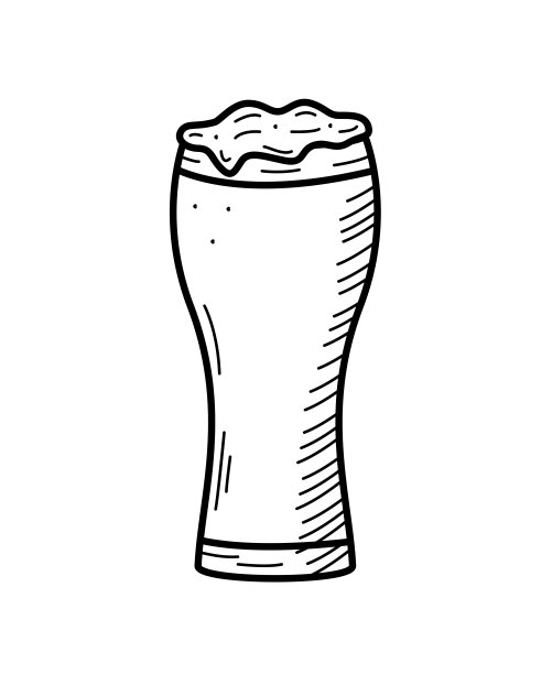 带有泡沫图标的玻璃啤酒。矢量插图的标志为一个酒吧或酒吧。单涂鸦素描孤立的白色。图片下载