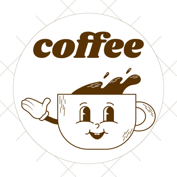 现代海报与有趣的人物饮料与口号。杯子里的咖啡和白色背景的杯子。酒吧、咖啡馆和餐厅的品牌吉祥物贴纸。可爱的矢量插图。图片下载