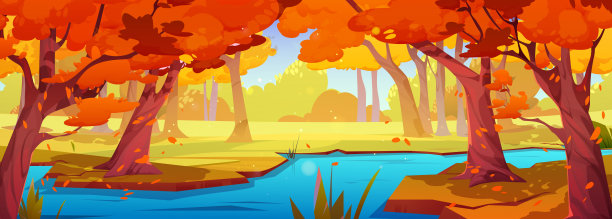 河中秋林，自然落景图片下载