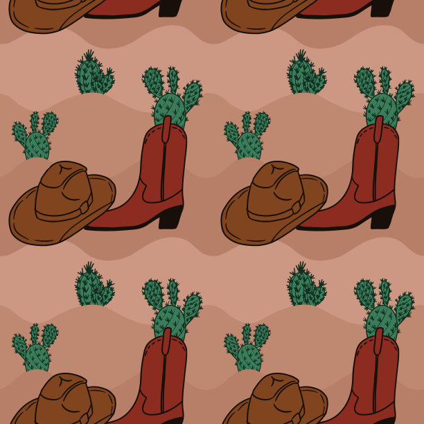 复古卡通牛仔美学无缝图案图片下载